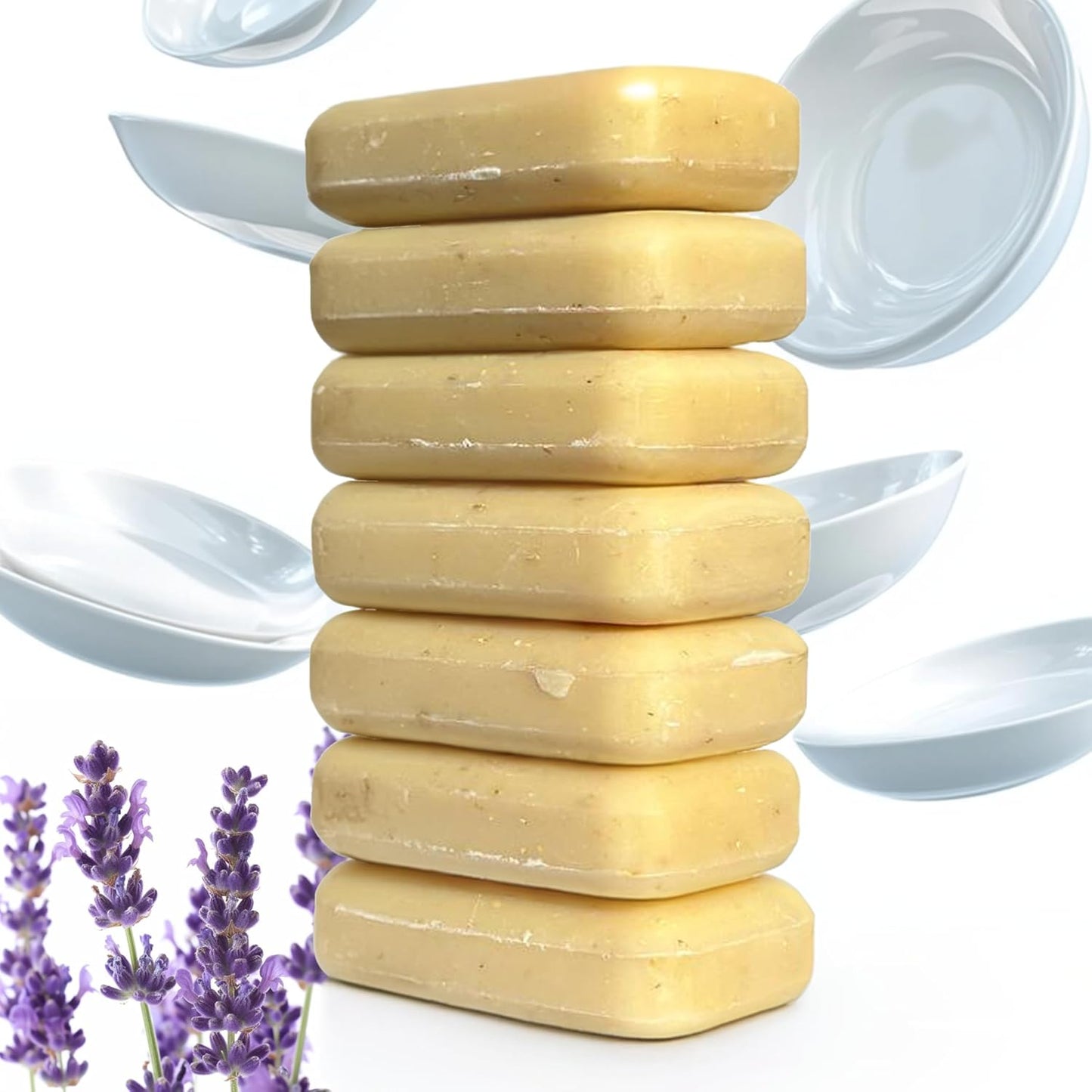 7 Pcs - Lavender Dish Soap Bar - Organic, Hypoallergenic, Non-Toxic - Kelebs