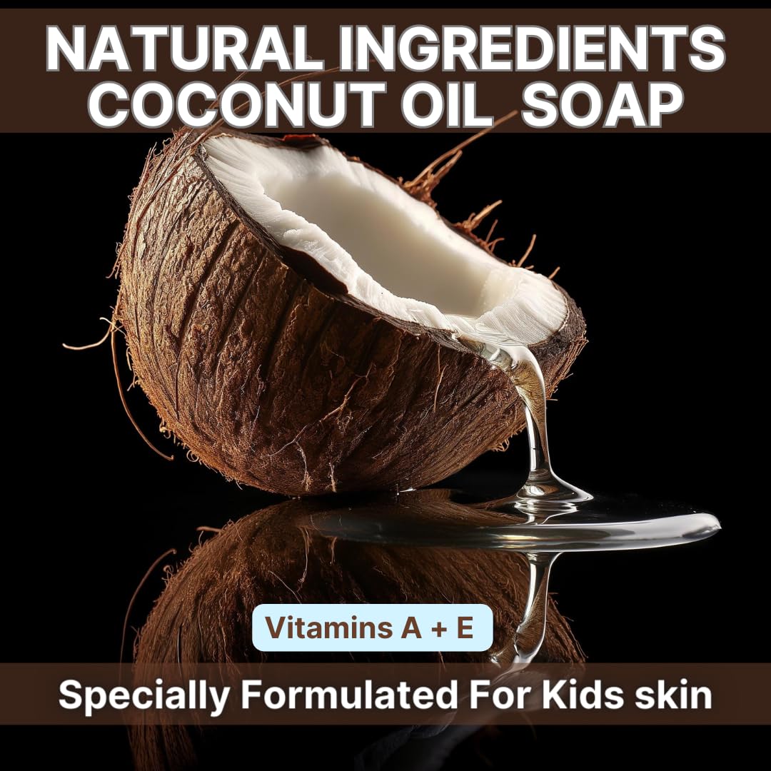 Hypoallergenic COCONUT Kids Soap Bar | Natural Ingredients for Sensitive Skin | Gentle and Fun Bath Time