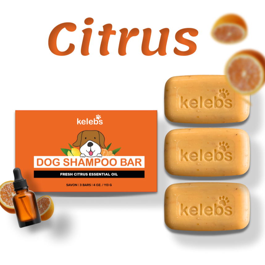 3 Bars - Natural Dog Deodorizing Shampoo Bar | Citrus Essential Oils for Smelly Dogs | Gentle on Sensitive Skin with Natural Ingredients - Kelebs