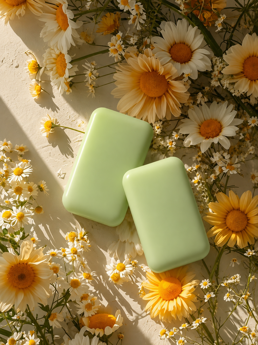 Chamomile soap bars with daisies