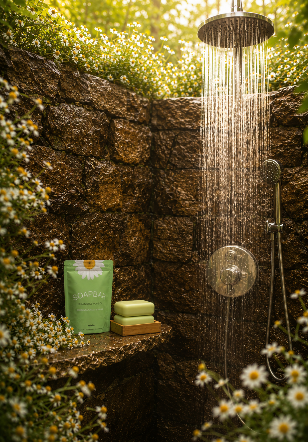Chamomile soap bar outdoor shower
