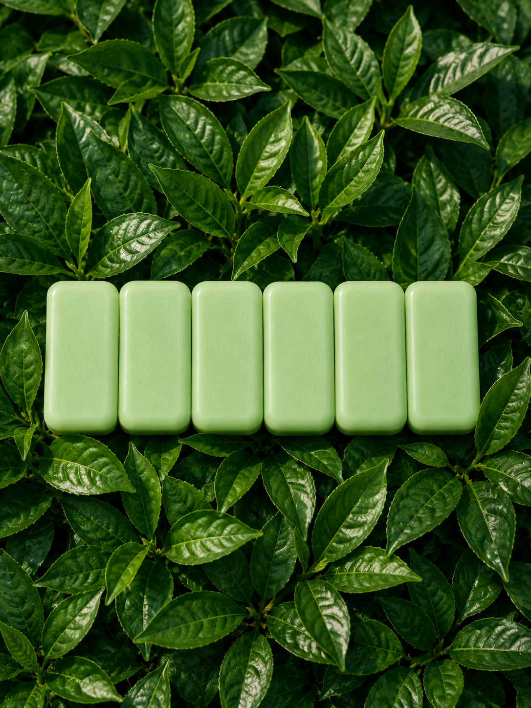 Green tea bars on leaves