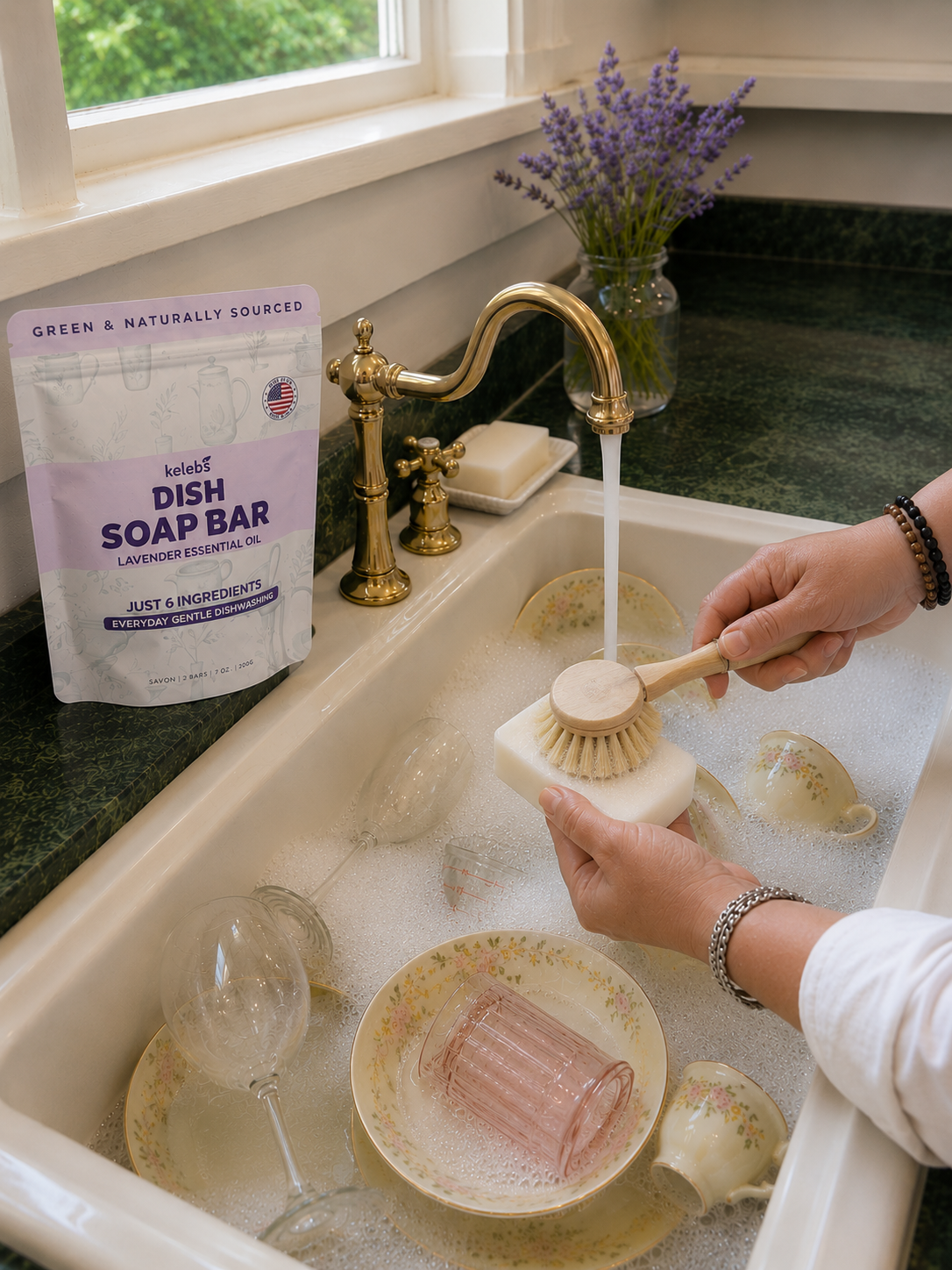 Lavender dish at sink