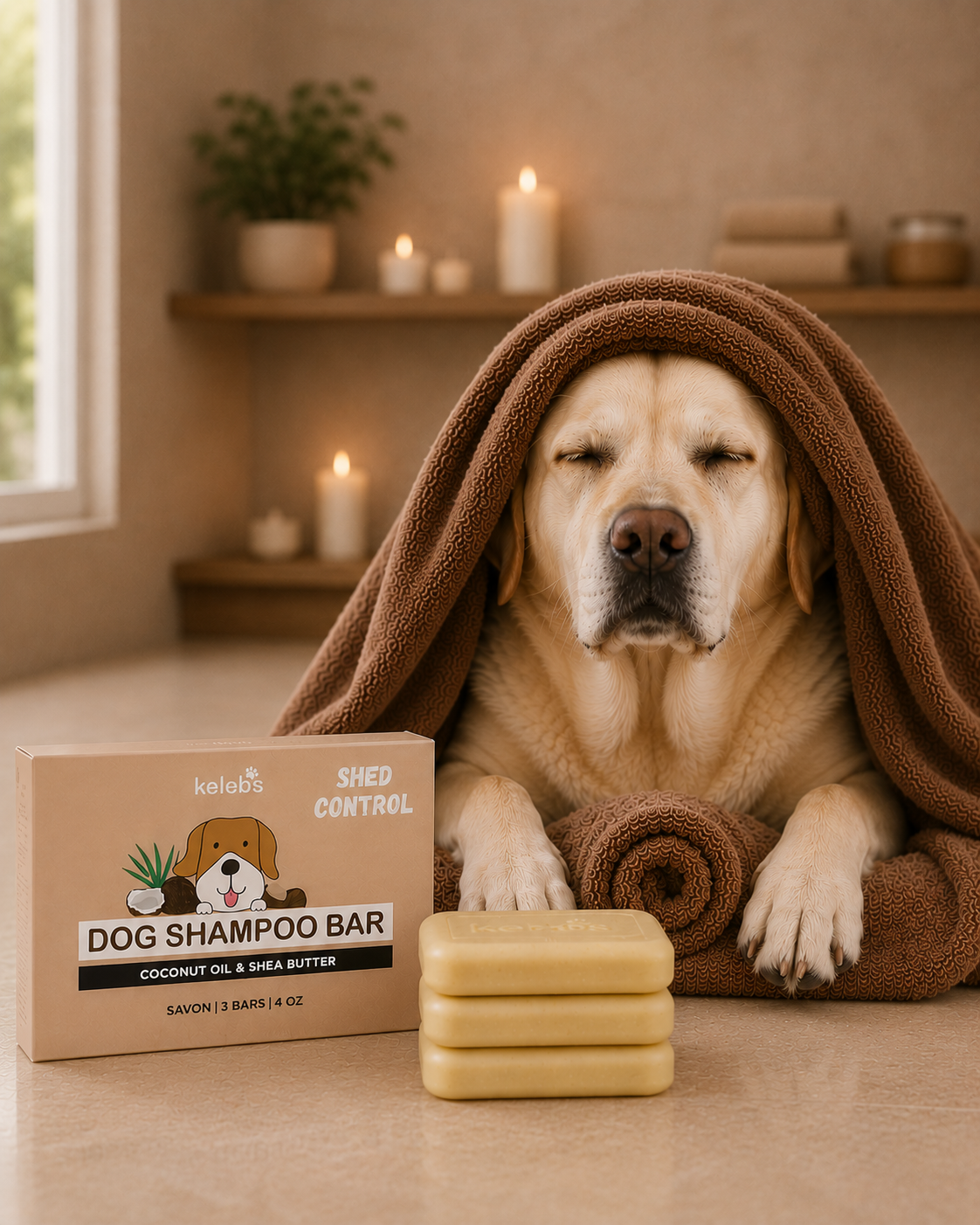 Dog with coconut shea butter shampoo bar